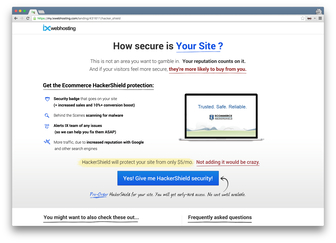 Hacker Shiield landing page about web application security